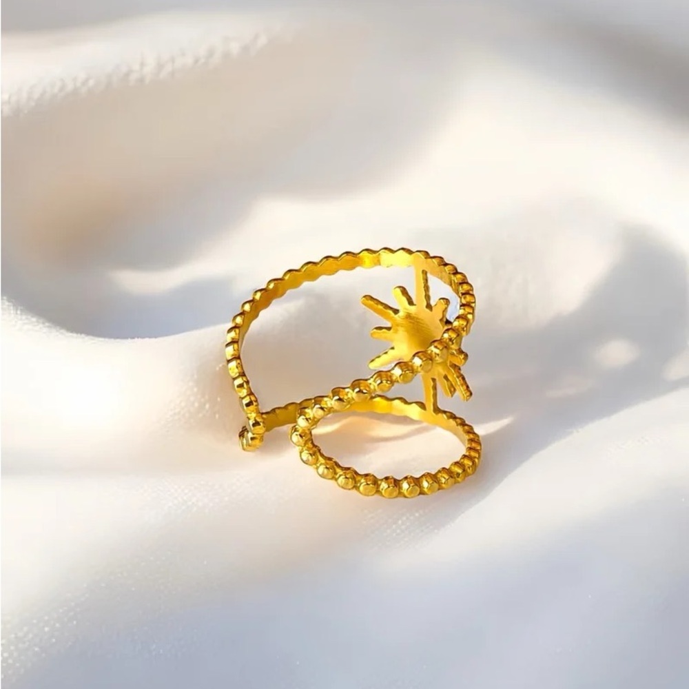 Stainless Steel Gold Tone Sunburst Adjustable Ring (R42) - Picture 5 of 10